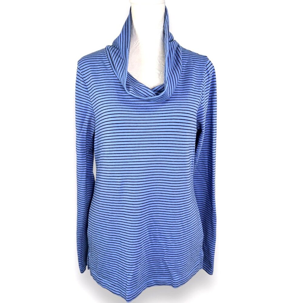 Lands End Striped Cowl Neck Top Blue Long Sleeve XS